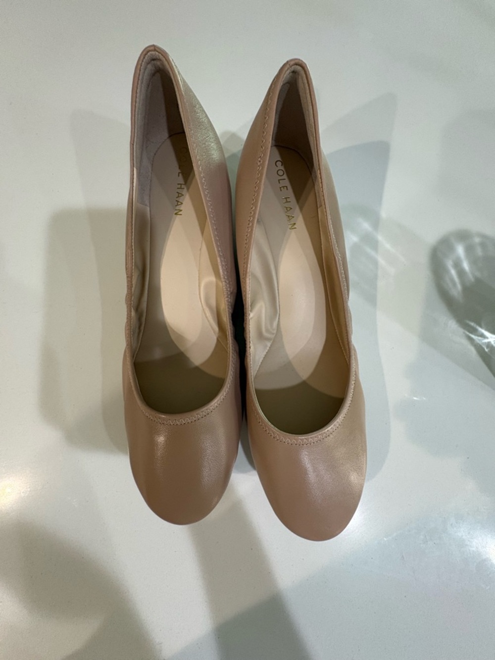 Cole Haan Blush Beige Leather Round-Toe Wedges
